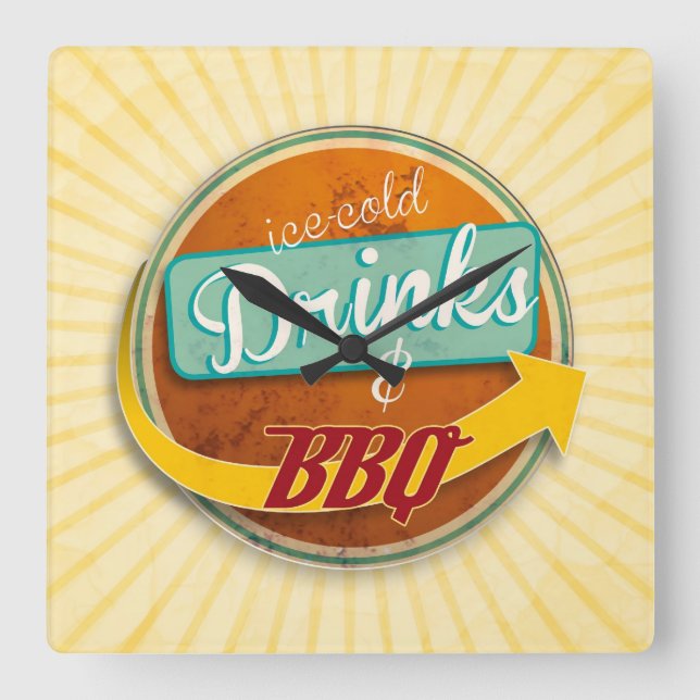 Küchenuhr im 50er-Jahre-Style Quadratische Wanduhr (Vorderseite)