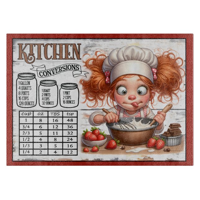 Küchenumrechnungstabelle – Cute Kid Chef  Schneidebrett (Vorderseite)
