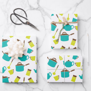 Küchenutensilien, Kochgeschirr, Besteck, Küchenzub Geschenkpapier Set