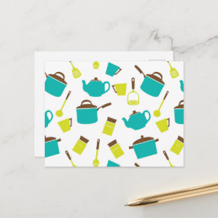 Küchenutensilien, Kochgeschirr, Geschirr, Küchenge Postkarte