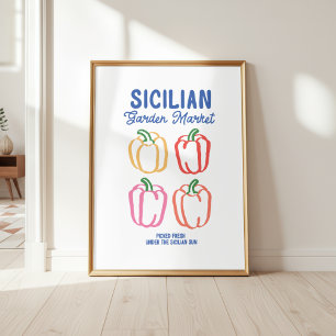 Küchenwandbild mit Peppers vom Bauernmarkt Poster