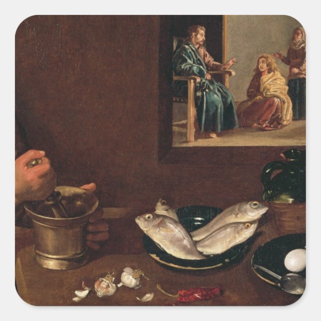 Küchenzensuche mit Christus Quadratischer Aufkleber (Vorderseite)