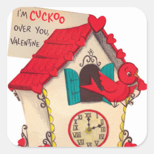 Kuckucksuhr Retro Vintage Valentinsticker Quadratischer Aufkleber