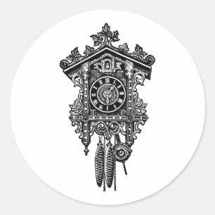 Kuckucksuhr-Uhr Vintage-Illustration Runder Aufkleber