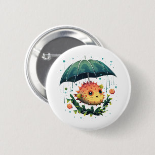 Kugelfisch Regentag mit Regenschirm Button