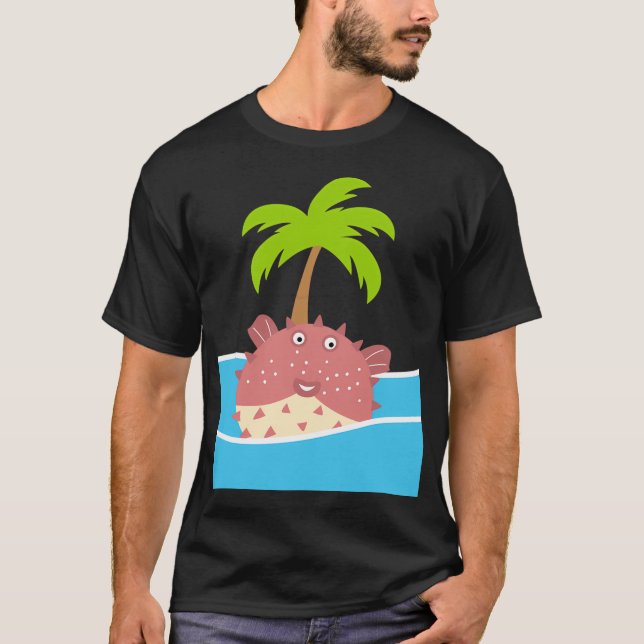 Kugelfisch und Kokosnusbaum T-Shirt (Vorderseite)