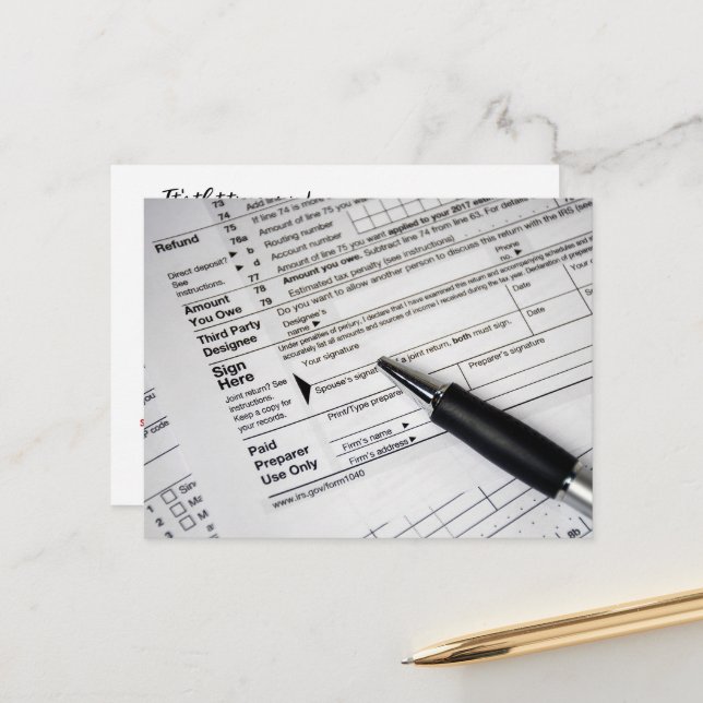 Kugelschreiber auf Steuerformular Postkarte (Vorderseite/Rückseite Beispiel)