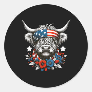 Kuh 4. Juli Tag der Unabhängigkeit der amerikanisc Runder Aufkleber