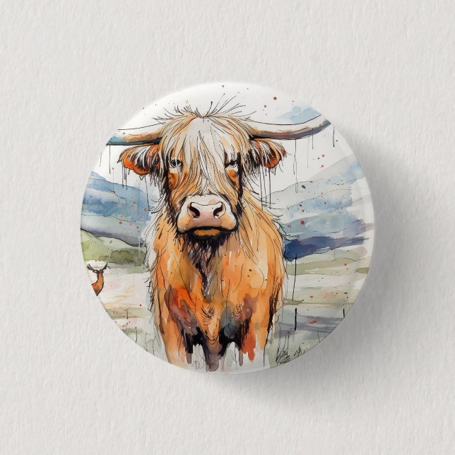 Kuh-Abzeichen/Anstecknadel/ Button, Highland-Kuh-A Button (Vorderseite)