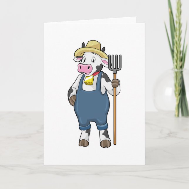 Kuh als Bauer mit Heugabel Karte (Vorderseite)