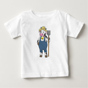 Kuh als Bauer mit Pitchgabel Baby T-shirt