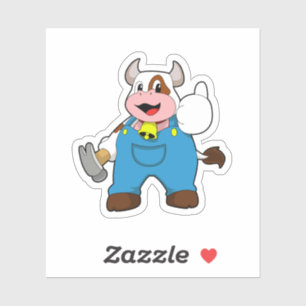 Kuh als Handwerker mit Hammer Aufkleber