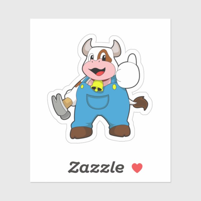 Kuh als Handwerker mit Hammer Aufkleber (Blatt)