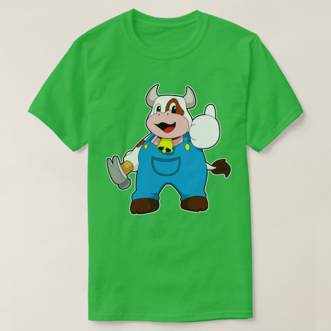 Kuh als Handwerker mit Hammer T-Shirt (Design vorne)