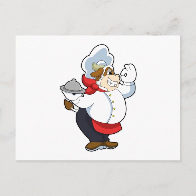 Kuh als Kellner mit Servierplatte Postkarte (Vorderseite)