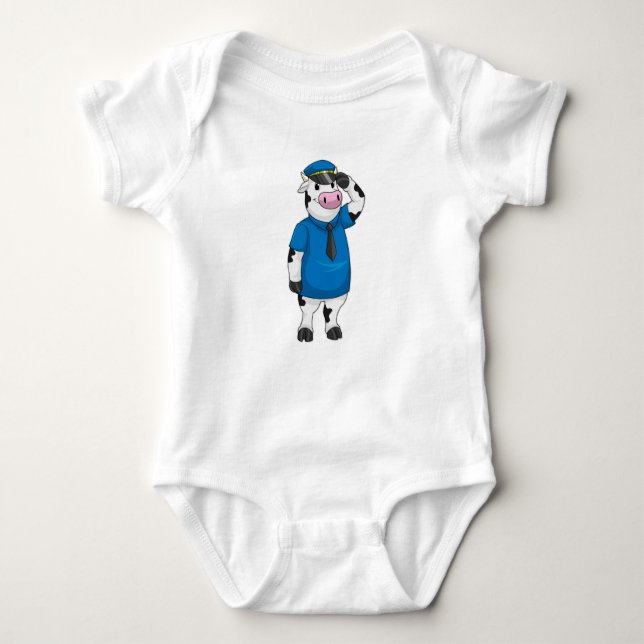 Kuh als Polizeibeamter mit Polizeihut Baby Strampler (Vorderseite)