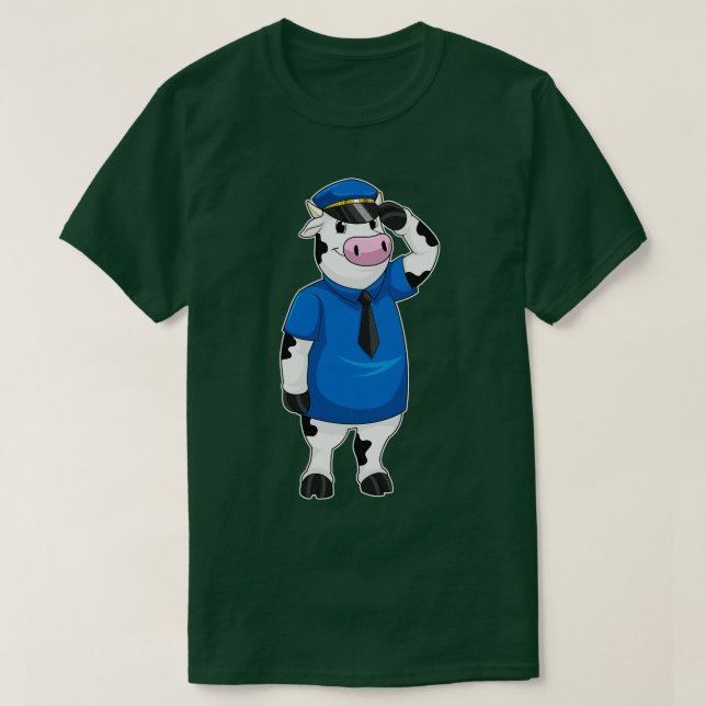 Kuh als Polizeibeamter mit Polizeihut T-Shirt (Design vorne)