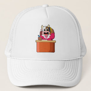 Kuh als Sekretär mit Tabelle Truckerkappe