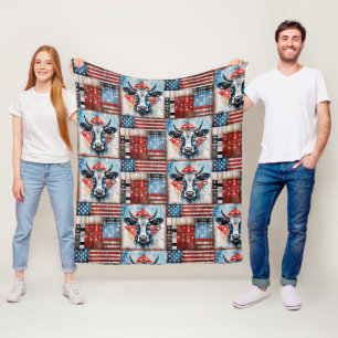 Kuh American Flag Folk Art Fleecedecke
