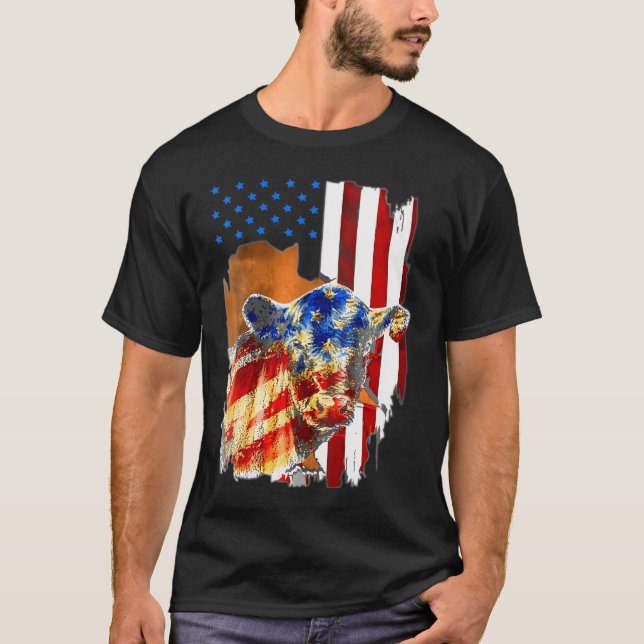Kuh Amerikanische Flagge Heifer Us 4th July Farm C T-Shirt (Vorderseite)