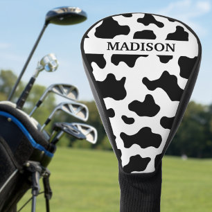 Kuh Animal Print Gepunktet Schwarz/Weiß Name Golf Headcover