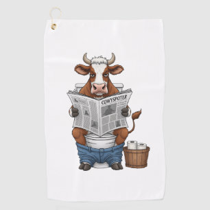 Kuh auf Toilette PNG, Lustiges Farmtier Golfhandtuch