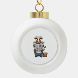 Kuh auf Toilette PNG, Lustiges Farmtier Keramik Kugel-Ornament