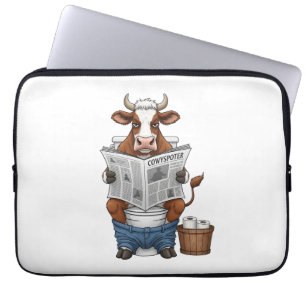 Kuh auf Toilette PNG, Lustiges Farmtier Laptopschutzhülle