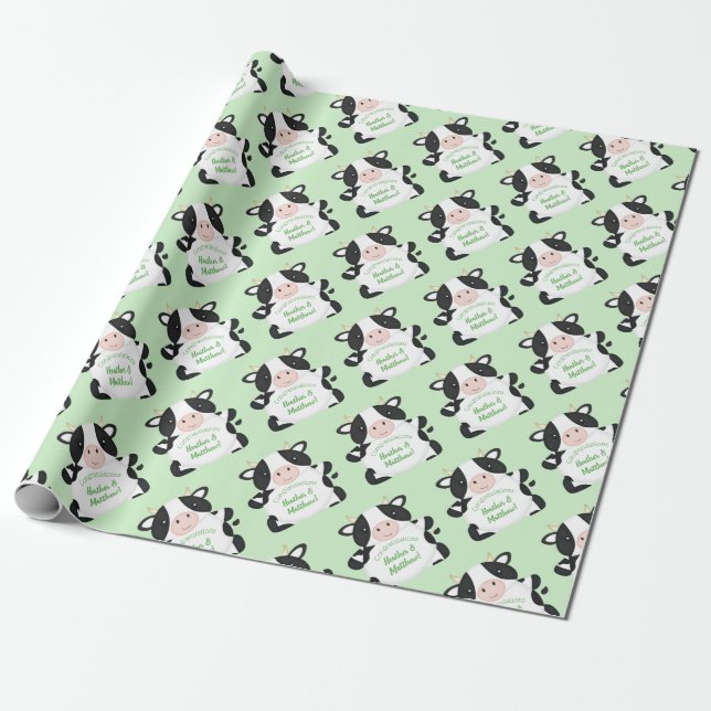 Kuh Baby Dusche Grün Geschenkpapier (Ungerollt)