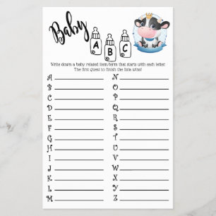 Kuh Baby Dusche Schönes Dream Game Baby ABC Card Flyer