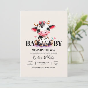 Kuh-Baby-Party Minimalistisch Rosa Mädchen-Baby-Pa Einladung