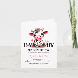 Kuh-Baby-Party Minimalistisch Rosa Mädchen-Baby-Pa Einladung