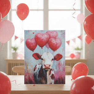 Kuh Ballon Valentinstag Postkarte