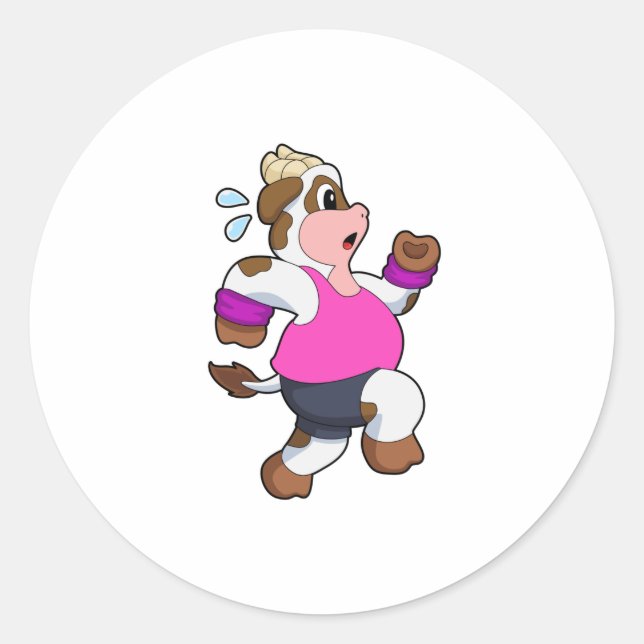 Kuh beim Laufen Runder Aufkleber (Vorderseite)