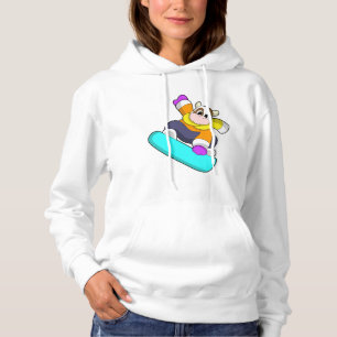 Kuh beim Snowboarden mit Snowboard Hoodie