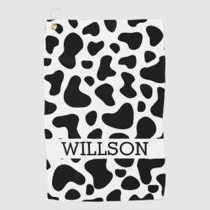 Kuh Black and White Patch Golf Handtuch