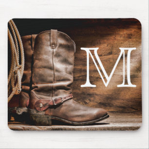 Kuh Boy Boots Spur Coun Monogram Initial Mouse Pad Mousepad