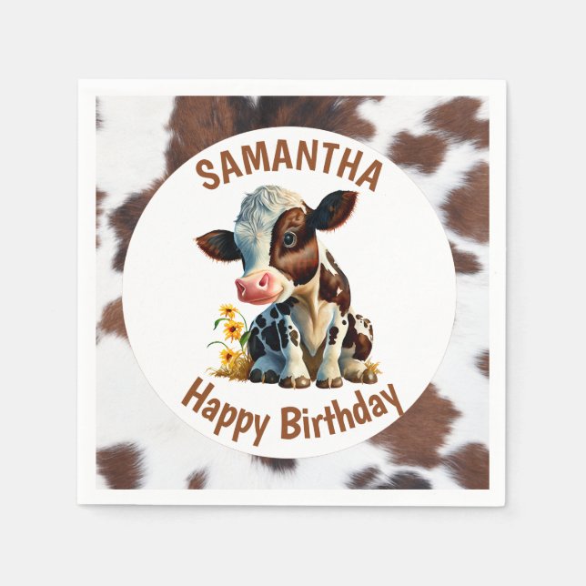 Kuh braun und weiß serviette (Vorderseite)