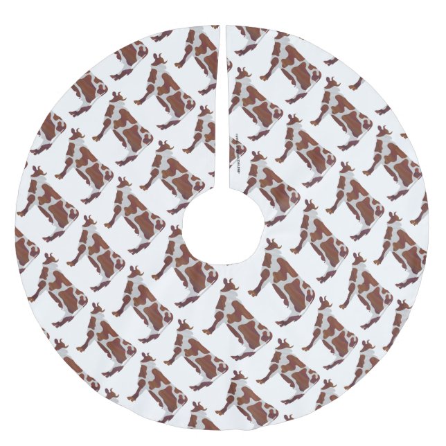 Kuh Braun und Weiße Silhouette Polyester Weihnachtsbaumdecke (Vorderseite)