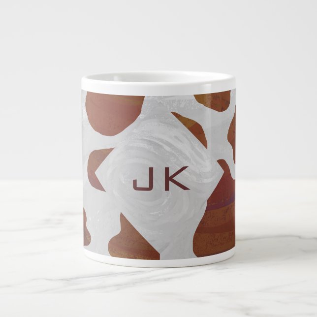 Kuh Braun-Weißes Monogramm Jumbo-Tasse (Vorderseite)