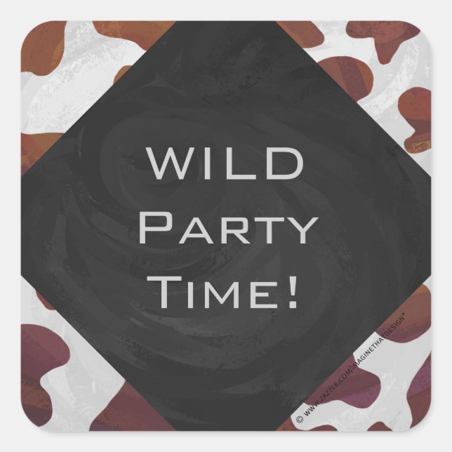 Kuh Braun-Weißes Monogramm Quadratischer Aufkleber (Vorderseite)