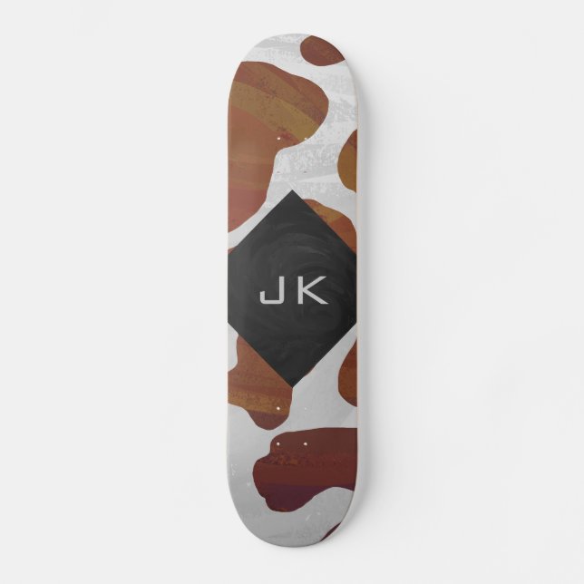 Kuh Braun-Weißes Monogramm Skateboard (Vorderseite)