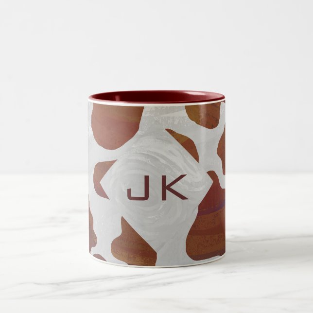 Kuh Braun-Weißes Monogramm Zweifarbige Tasse (Mittel)