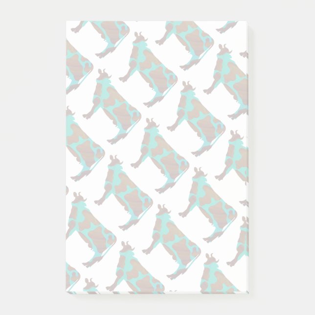 Kuh Brown und Aquamarine Silhouette Post-it Klebezettel (Vorderseite)