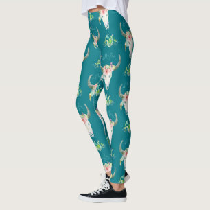 Kuh-Büffel-Schädel Boho Bohemische Leggings