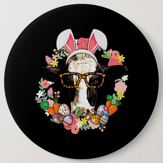 Kuh Bunny Oars Happy Oster Bauer Button (Vorderseite)