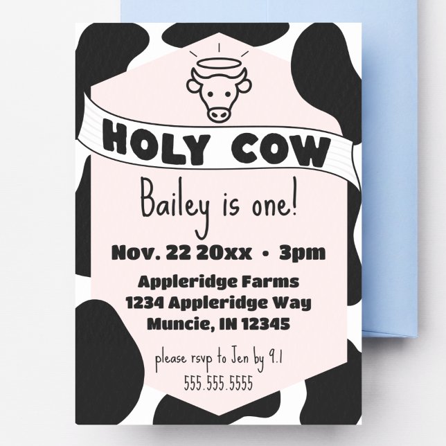 Kuh der heiligen Kuh druckt Niedlichen Geburtstag Einladung (holy cow birthday invitation cute modern custom details pink cow print trendy bday invite)