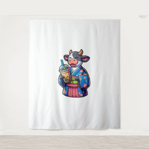 Kuh Drink Bubble Tee Japanischer Kimono _2 Wandteppich