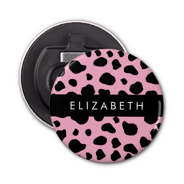 Kuh-Druck, Kuh-Spots, rosa Kuh, Ihr Name Flaschenöffner (Vorderseite)