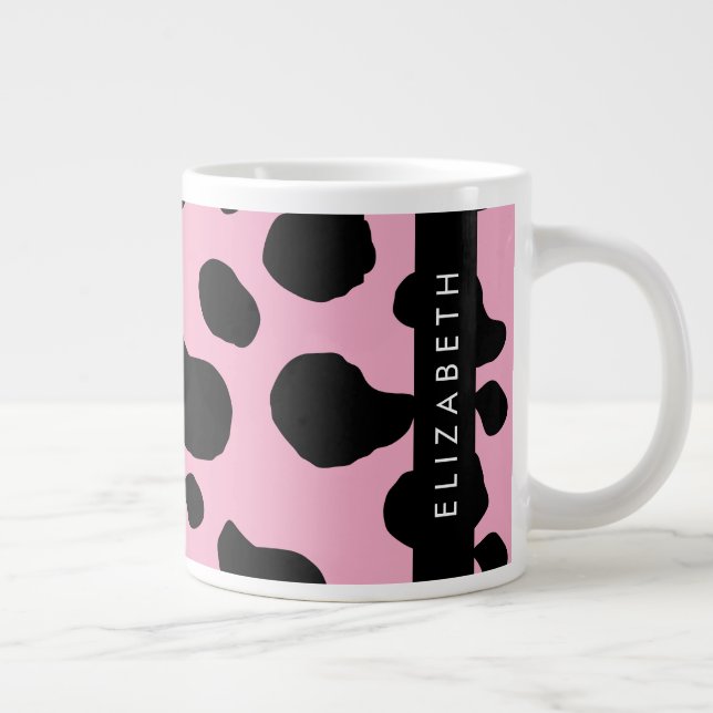 Kuh-Druck, Kuh-Spots, rosa Kuh, Ihr Name Jumbo-Tasse (Rechts)